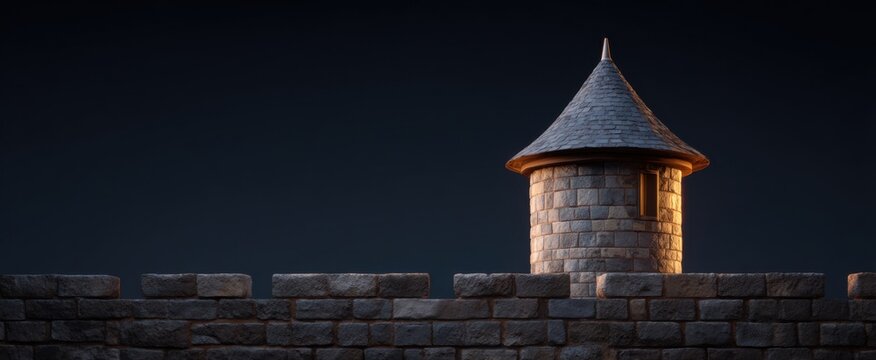 Historic stone turret atop a medieval castle wall exuding timeless strength and grandeur.