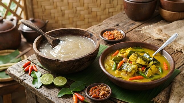 Papeda Sago Porridge and Yellow Fish Soup Traditional Papuan Cuisine