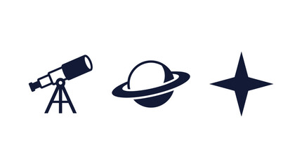 Telescope, Planet Saturn, Star Icons - Astronomy and Space Exploration Symbols © Heri_s99