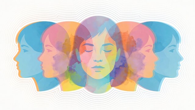 Ritratto di donna con profili sovrapposti, salute mentale e identit&agrave;