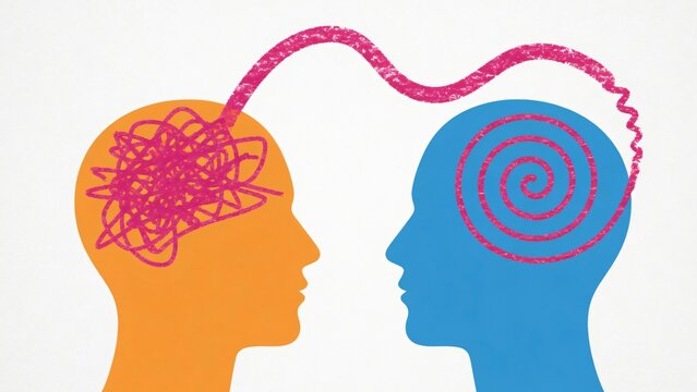 Tre profili astratti con simboli di pensiero, concetto di neurodiversit&agrave;