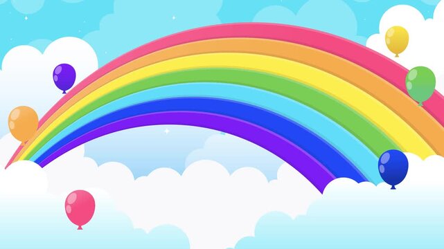 Cartoon Colorful Rainbow with Balloons Background
