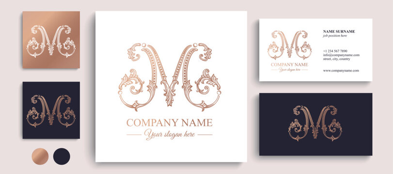 Logo monogram letter M in refined ornamental style. Clean elegant logotype for personal brand, business and corporate identity.