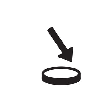 Downward arrow pointing at circular target symbolizes direction, focus, or decrease in data. Minimalist black and white design on isolated background.
