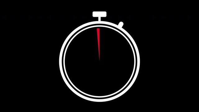 Digital countdown stopwatch timer icon with circular animation and red circular progress ring on black background for sports or gaming interface.