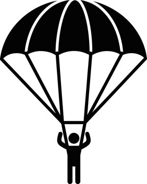 Silhouette of a skydiver with an open parachute descending with extreme sport