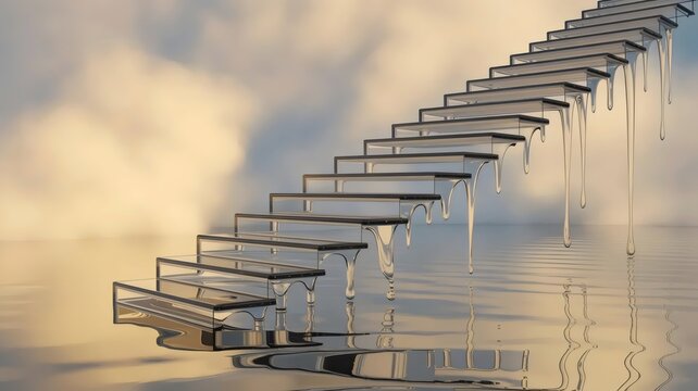Crystalline stairs dissolving into liquid &ndash; Perfect for dreamlike journeys, unattainable goals, or philosophical growth.