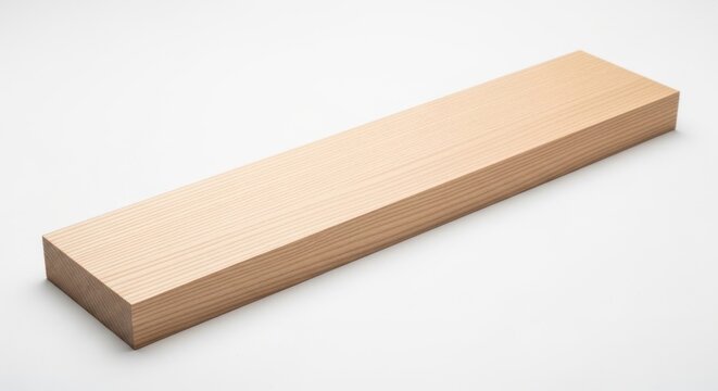 Smoothly Planed Pale Beech Wood Plank with Natural Grain Texture Isolated on White Background