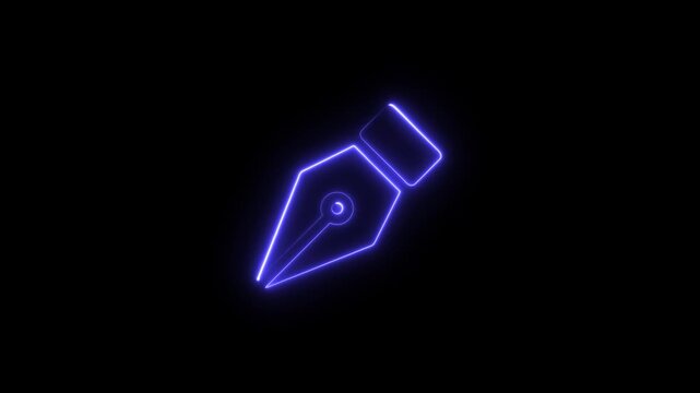 Animation of neon glowing pen tool icon on black background, 4k video