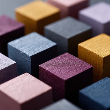 colorful geometric wooden puzzle blocks arranged together, logical thinking and business strategy solution concept