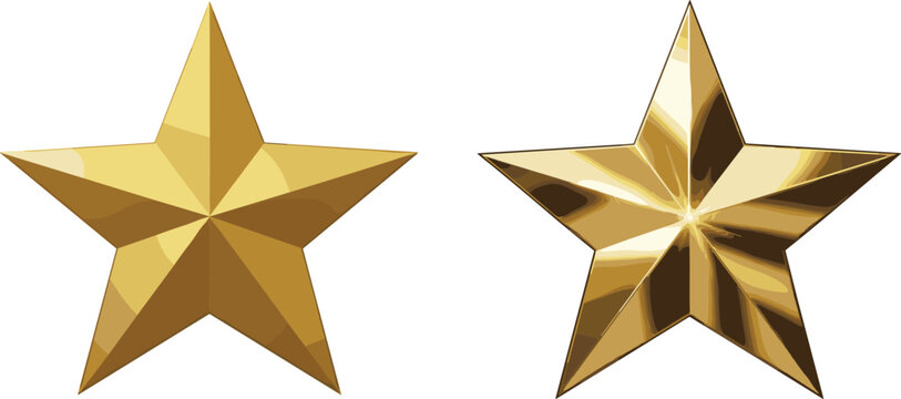 Golden Star Icon Set with Shiny Metallic and Matte Styles Showing Award, Rating and Premium Symbol for Design Illustration