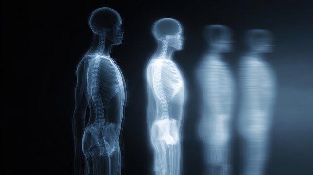 evolution of human body with x ray anatomy overlay, medical progression concept