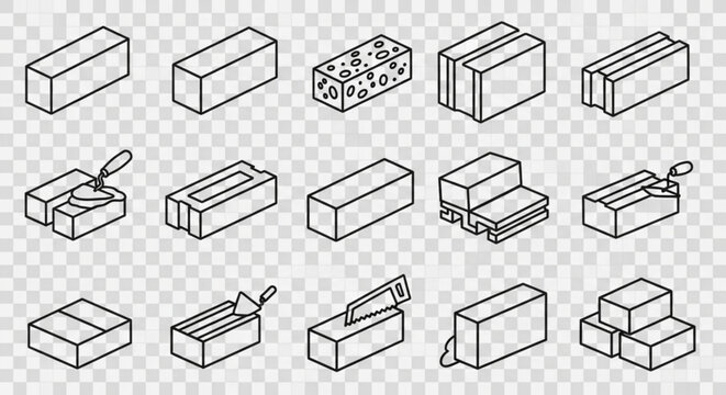 Isometric Line Art of Bricks, Blocks, and Construction Tools
