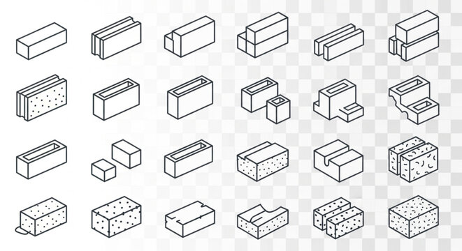 Collection of Brick and Block Types &ndash; Isometric Line Art