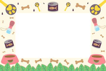 Fototapeta premium Summer pet mealtime frame with copy space for text. Flat design vector background for dog feeding service and pet shop promotional poster