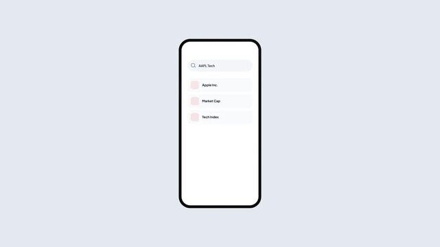 Smartphone Screen with Search Bar Animation Typing AAPL Tech and Stock Market Results Isolated on White Background for Business and Finance Concept 4k
