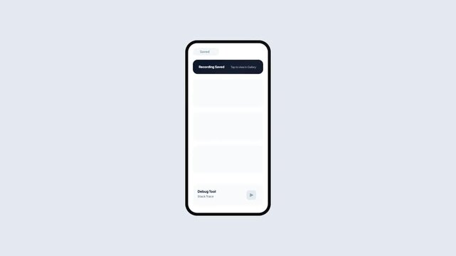 Smartphone Screen Recording App Interface Animation with Minimalist UI Design on Isolated Background for Mobile App Development and Debugging Software Presentation