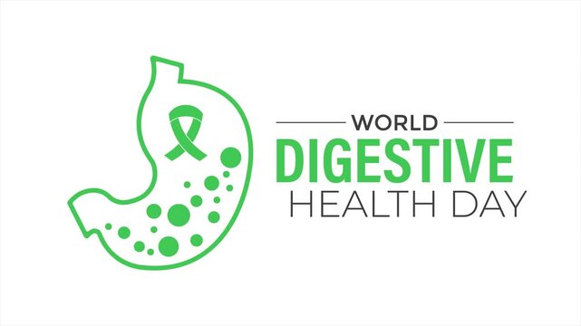 Clean digestive health awareness animation featuring stomach icon and modern medical symbols in flat vector style. Health concept and smooth motion graphics design. 4k video animation