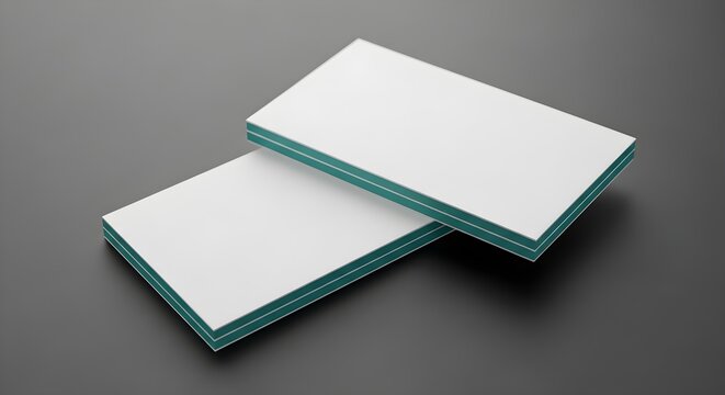 Blank business cards mockup with teal colored edges, professional stationery branding template for corporate identity design on a dark grey background