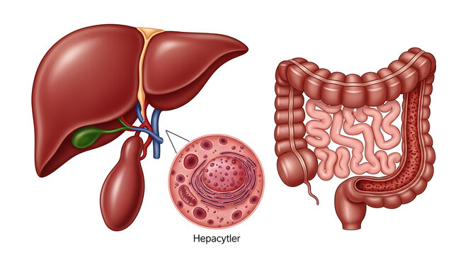 Human digestive system anatomy liver intestines gallbladder and pancreas illustration