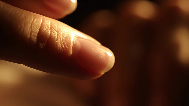 Extreme Close Up Of A Finger With Water Droplets In Dramatic Chiaroscuro Lighting Showing Detailed Texture And Reflections