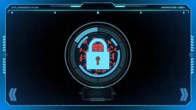 Futuristic cyber security Interface with digital lock and data protection concept.
