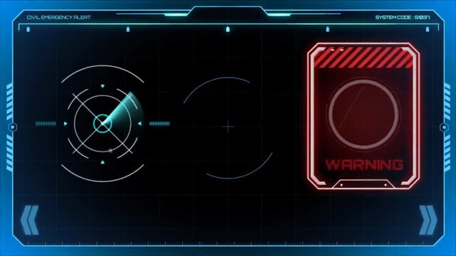Futuristic HUD interface with digital radar and cyber technology.