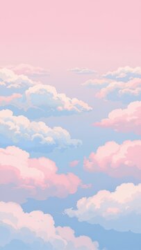 Pink and Blue Sky with Fluffy Clouds Vector Background