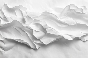 Fototapeta premium crumpled white paper forming layered mountain-like folds, serene minimalist abstract landscape with soft shadows