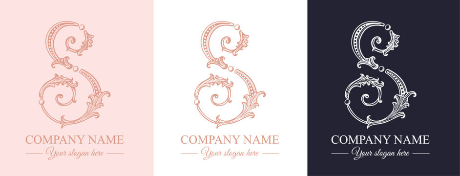 Logo monogram letter S in refined ornamental style. Clean elegant logotype for personal brand, business and corporate identity.