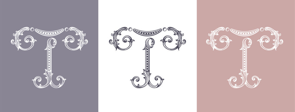 Logo monogram letter T in refined ornamental style. Clean elegant logotype for personal brand, business and corporate identity.