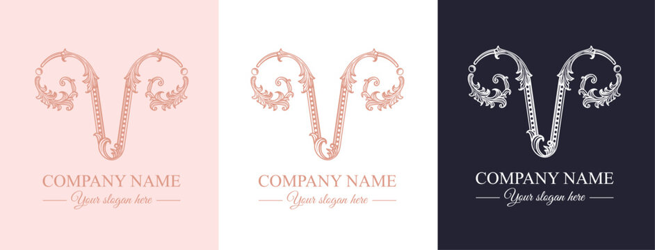 Logo monogram letter V in refined ornamental style. Clean elegant logotype for personal brand, business and corporate identity.
