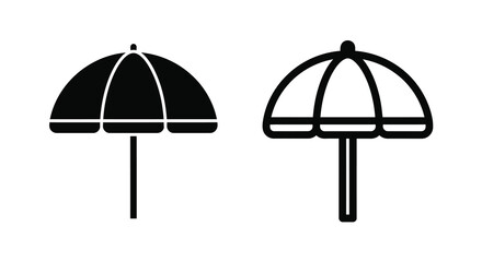 Fototapeta premium Two beach umbrellas depicted in contrasting styles a solid and outline silhouette
