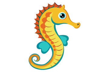 Fototapeta premium Colorful seahorse cartoon facing right on white background