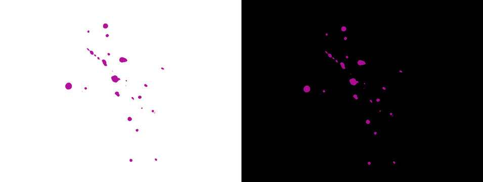 Purple Ink Droplets and Splatter Abstract Composition