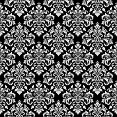 Seamless ornamental damask pattern tile white on black