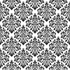 Seamless ornamental damask pattern tile black on white