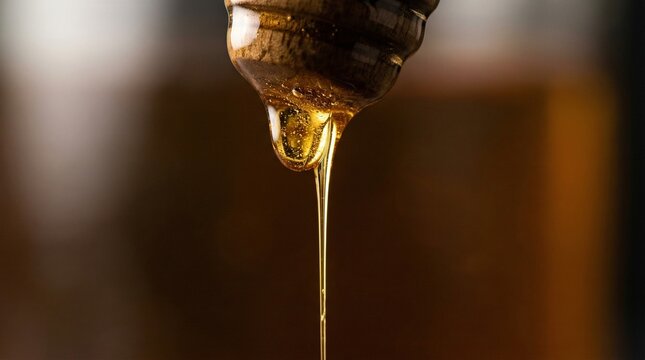 Honey drip macro showing viscosity and texture