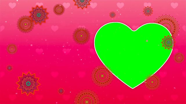 Romantic Pink Slideshow Transition with Heart and Scalloped Green Screen Placeholders and Animated Mandalas