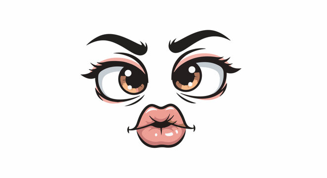 Cartoon face with large expressive eyes and pouty lips