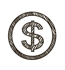 Dollar sign icon in sketch style. Symbol in simple design. Hand drawn illustration isolated on white background. Savings, finance, investments. Perfect for logo, various designs © EVGENIY
