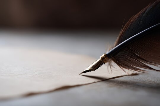 Writing with quill pen legal document author writing concept vintage style background