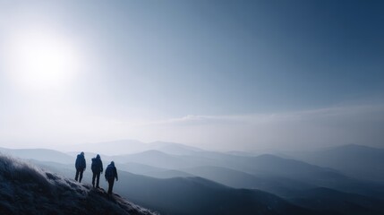 Fototapeta premium Friends hiking mountain adventure lifestyle concept