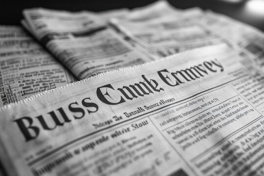 close-up of folded black and white newspapers with bold masthead and printed columns, evoking a nostalgic contemplative mood