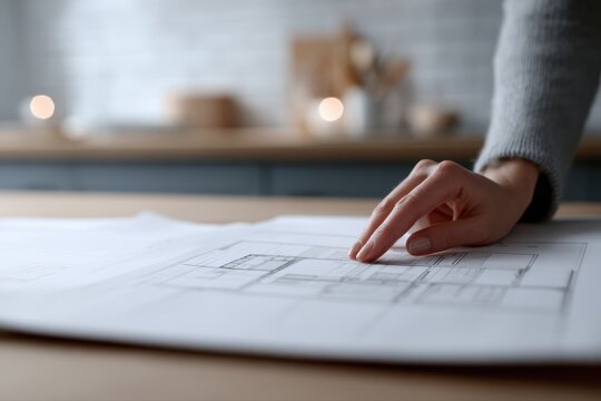 Female hands framing modern custom kitchen design architecture planning renovation concept
