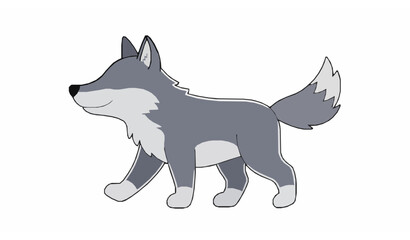 Fototapeta premium Cute walking wolf cartoon side view vector illustration