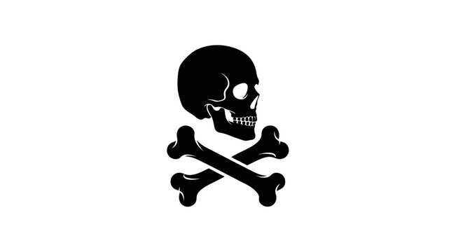 Black skull and crossbones symbol icon.