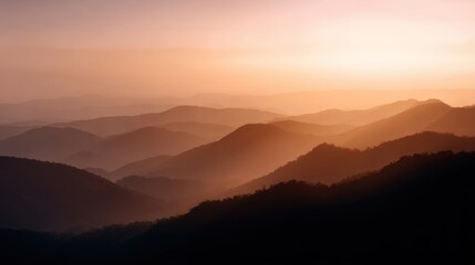 Obraz premium Beautiful golden sunrise over mountain peaks peaceful nature landscape inspiring adventure concept