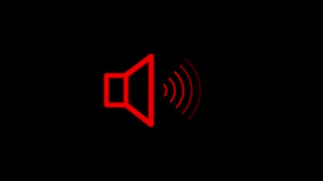 Red sound icon audio music speaker animation on black background. sound Voice animated with speaker icon. Sound, music, speaker Audio technology, music, and sound. 4k Animation of speaker. 4k