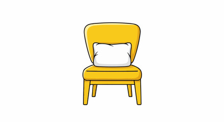 Fototapeta premium A bright yellow chair with a white cushion, depicted in a simple, bold illustration
